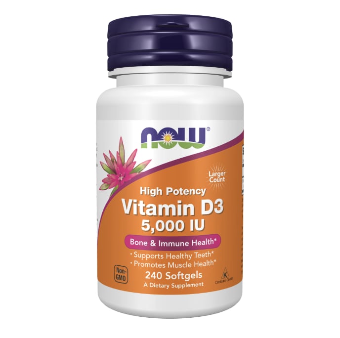 NOW Vitamin D3 5000 IU High Potency 240 mäkkých kapsúl