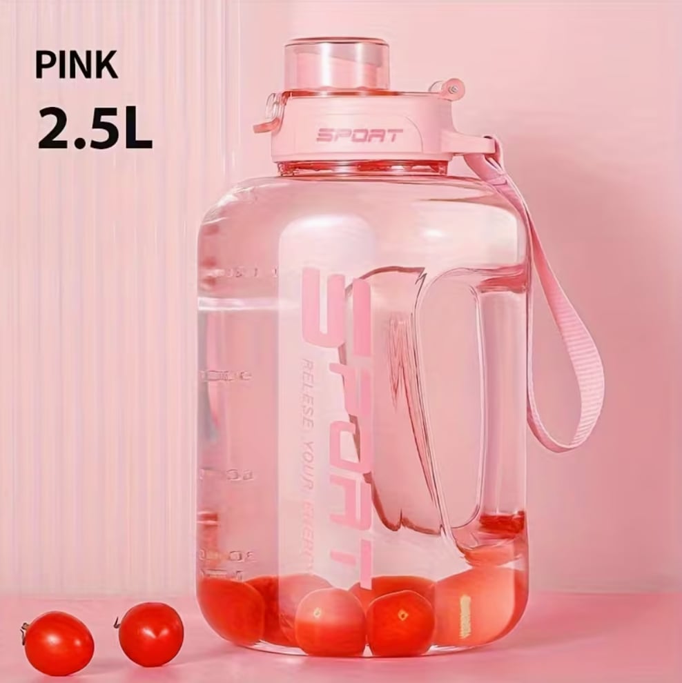 Veľká športová fľaša na vodu so slamkou 2500 ml ružová