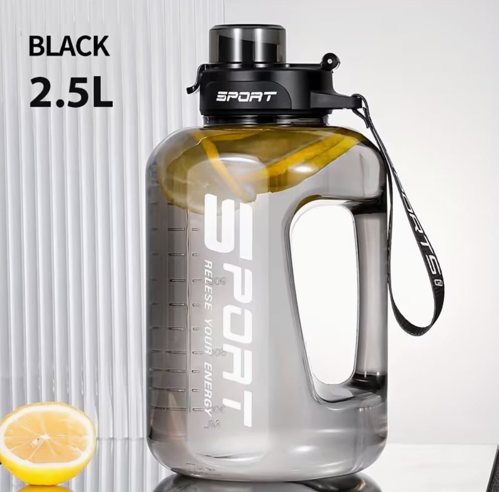 Veľká športová fľaša na vodu so slamkou 2500 ml sivá