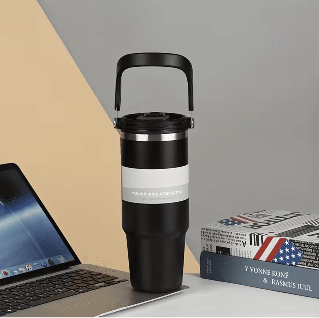 Termohrnček 900 ml čierny s okrúhlym uchom