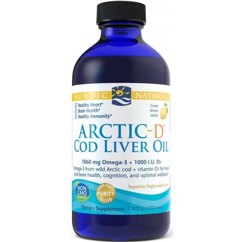 Nordic Naturals Arctic Cod Liver Oil s vitamínom D tekutý, citrónová príchuť, 237 ml