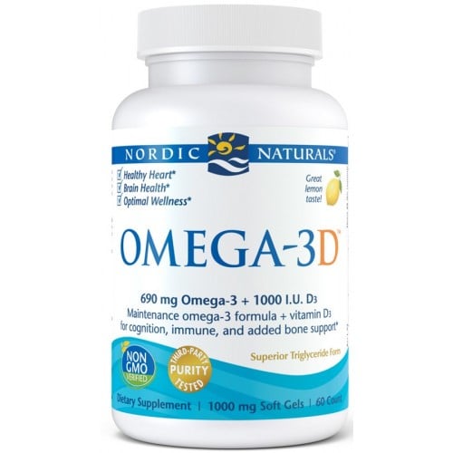 Nordic Naturals Omega-3D 690 mg + vitamín D3 1000 IU 60 mäkkých kapsúl, citrón