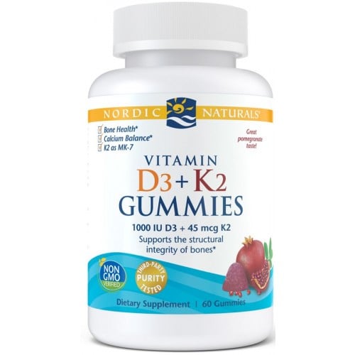 Nordic Naturals D3K2 Gummies vitamíny D3 a K2 60 želé cukríkov, granátové jablko
