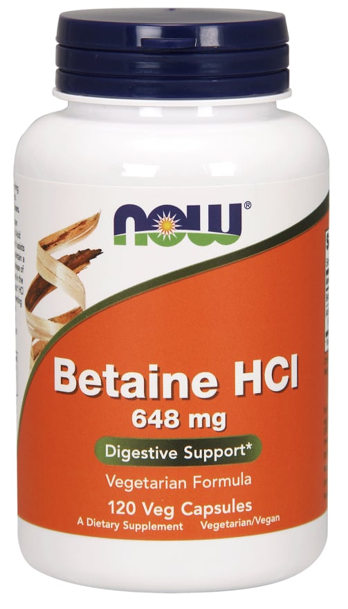Now Foods Betaine HCL (betaín HCL) 648 mg 120 vegánskych kapsúl