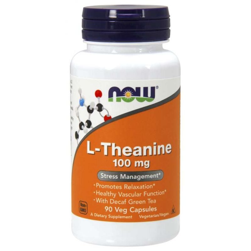 Now Foods L-Theanine so zeleným čajom 100 mg 90 vegánskych kapsúl