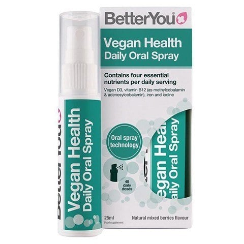 BetterYou Vegan Health Oral Spray vitamín D3, B12, železo, jód v spreji 25 ml