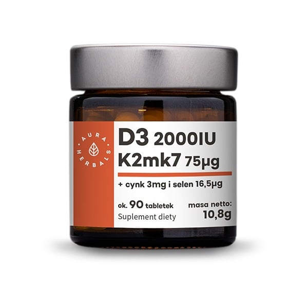Aura Herbals Vitamín D3 2000 IU + K2 MK-7 + zinok + selén 90 tabliet