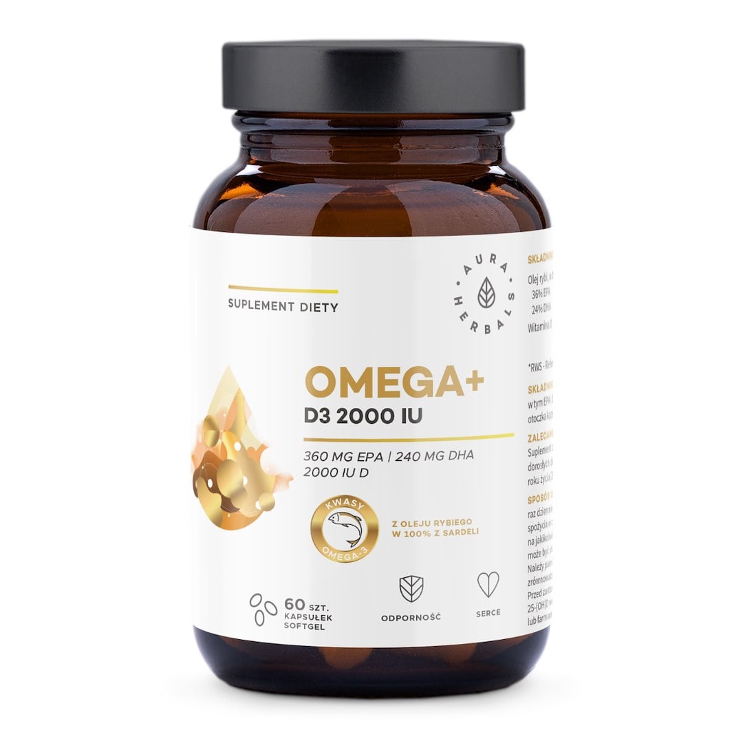 Aura Herbals Omega+ vitamin D3 2000 IU 60 kapslí