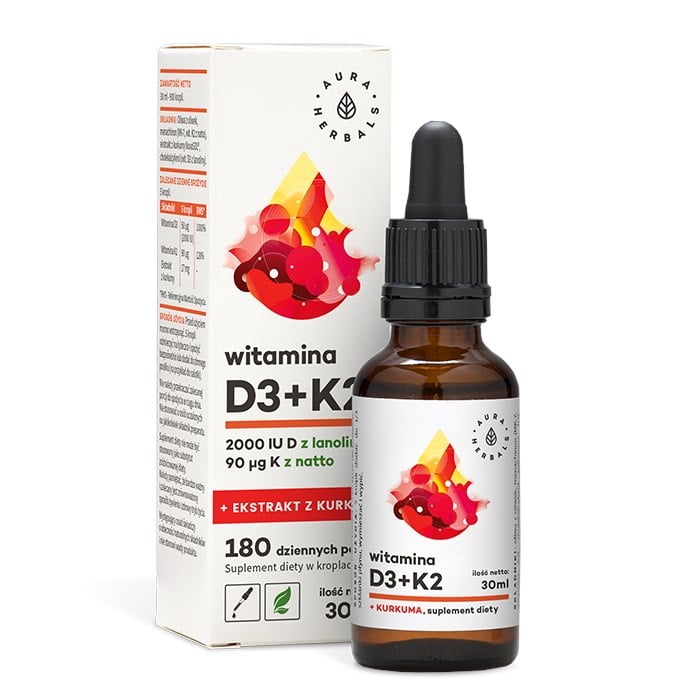 Aura Herbals Vitamín D3 2000 IU + K2 + extrakt z kurkumy 30 ml