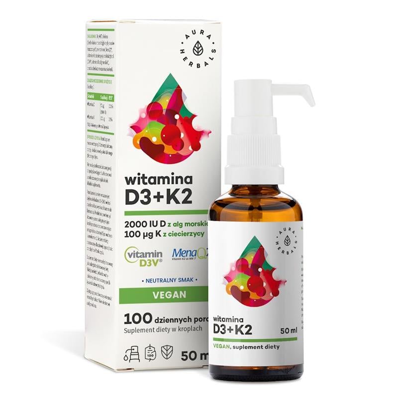 Aura Herbals Vitamin D3 2000 IU + K2 Vegan 50 ml