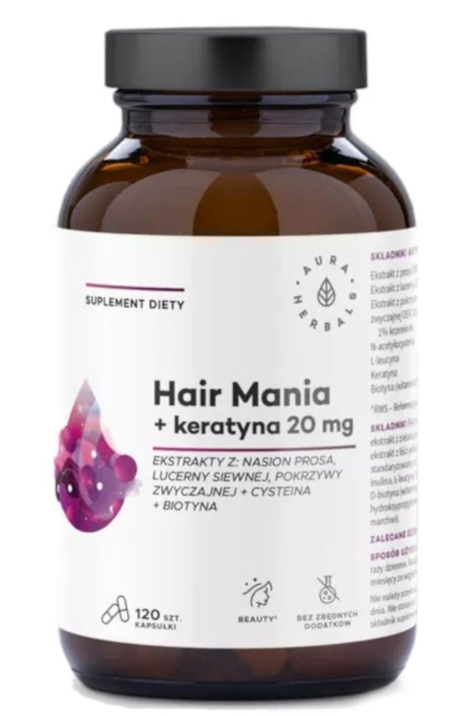 Aura Herbals Hair Mania + keratin 20 mg 120 kapslí