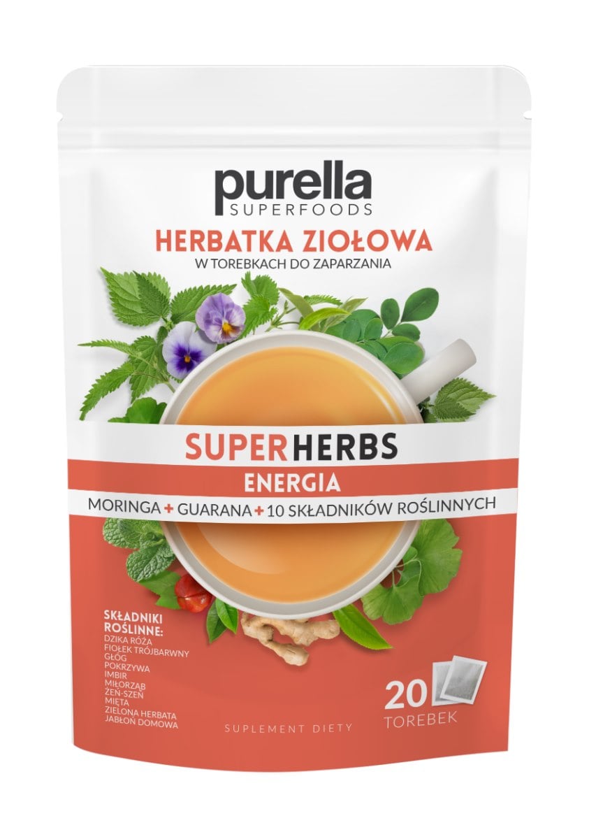 Purella SuperHerbs Bylinný čaj Energia 20 x 1,75 g