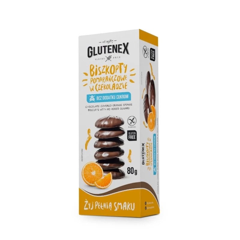 Glutenex Pomarančové piškóty v čokoláde bez pridaných cukrov 80 g