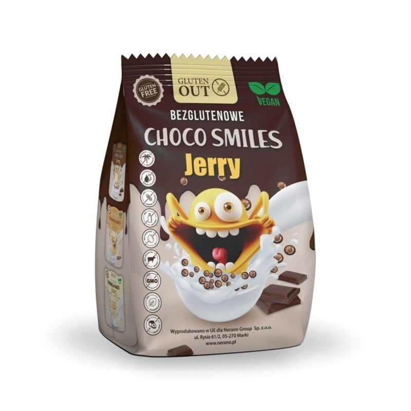 Jerry Gluten Out Kakaové obilné chrumky Smiles bezlepkové 375 g