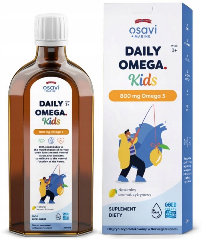 Osavi Daily Omega Kids 800 mg Omega 3 250 ml s citrónovou príchuťou