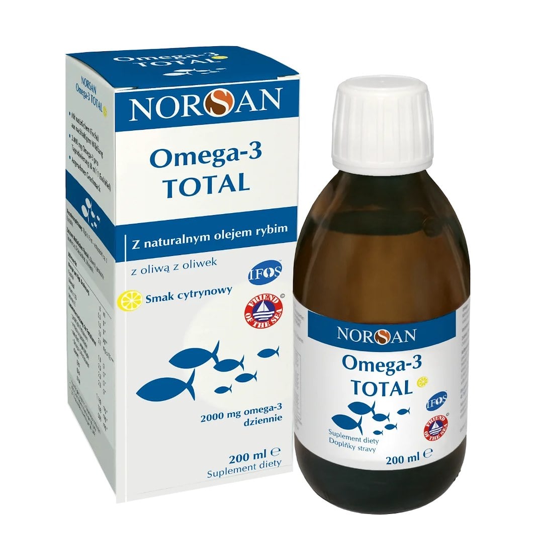 Norsan Omega-3 TOTAL rybí olej s vitamínom D3 200 ml s citrónovou príchuťou