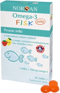 Norsan Omega-3 FISK Jelly 45 želé cukríkov s citrónovo-jahodovou príchuťou