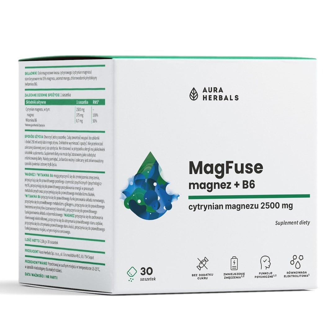 Aura Herbals MagFuse horčík + B6 30 vreciek