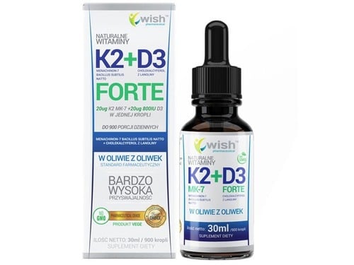 Wish Prírodný vitamín K2 MK-7 + D3 Forte v kvapkách 30 ml