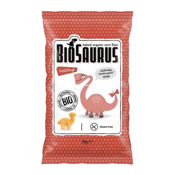 BIOSAURUS Kukuřičné křupky Dinosauři s kečupovou příchutí BIO 50 g