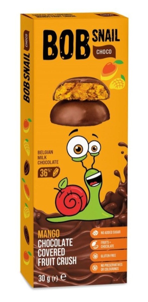 BOB SNAIL Jablko a mango v belgickej mliečnej čokoláde 30 g