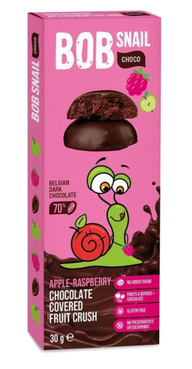 BOB SNAIL Jablko a malina v tmavej belgickej čokoláde 30 g