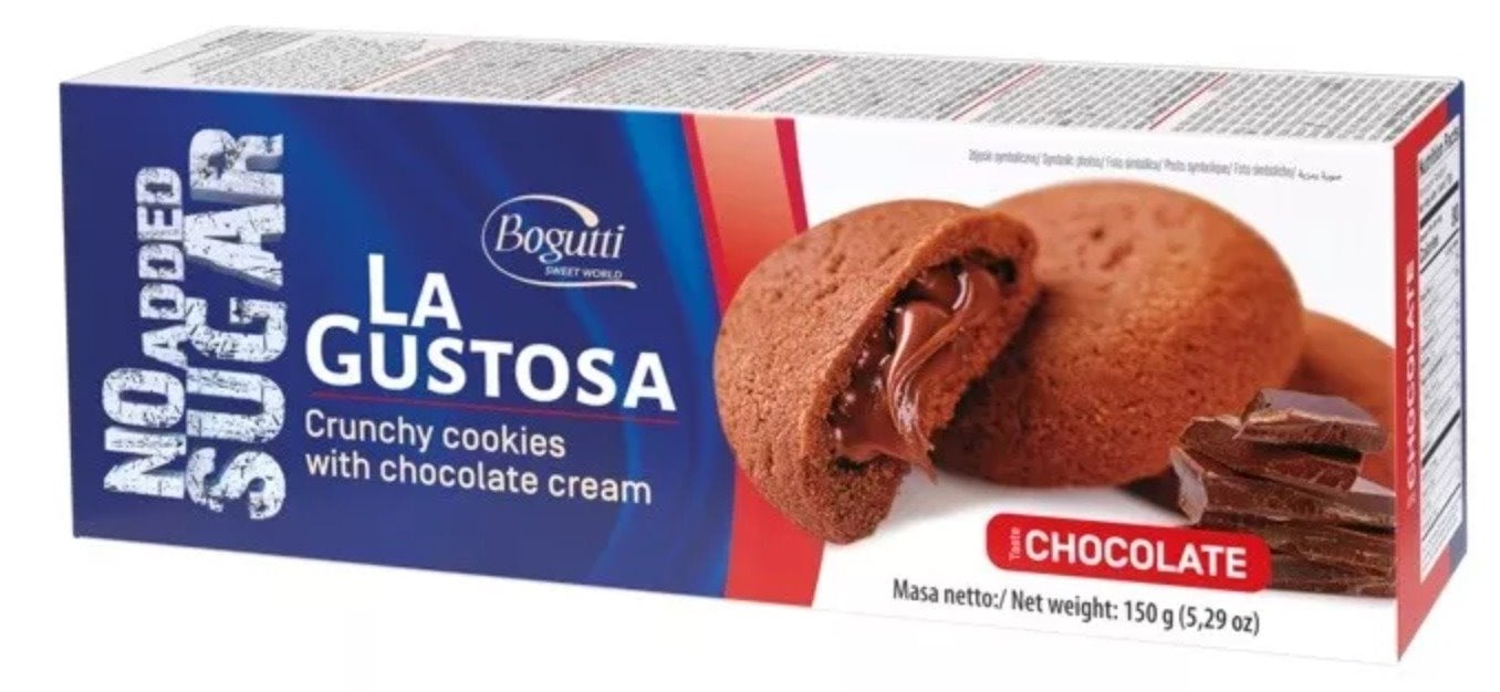 BOGUTTI Krehké sušienky s čokoládovým krémom bez cukru 150 g