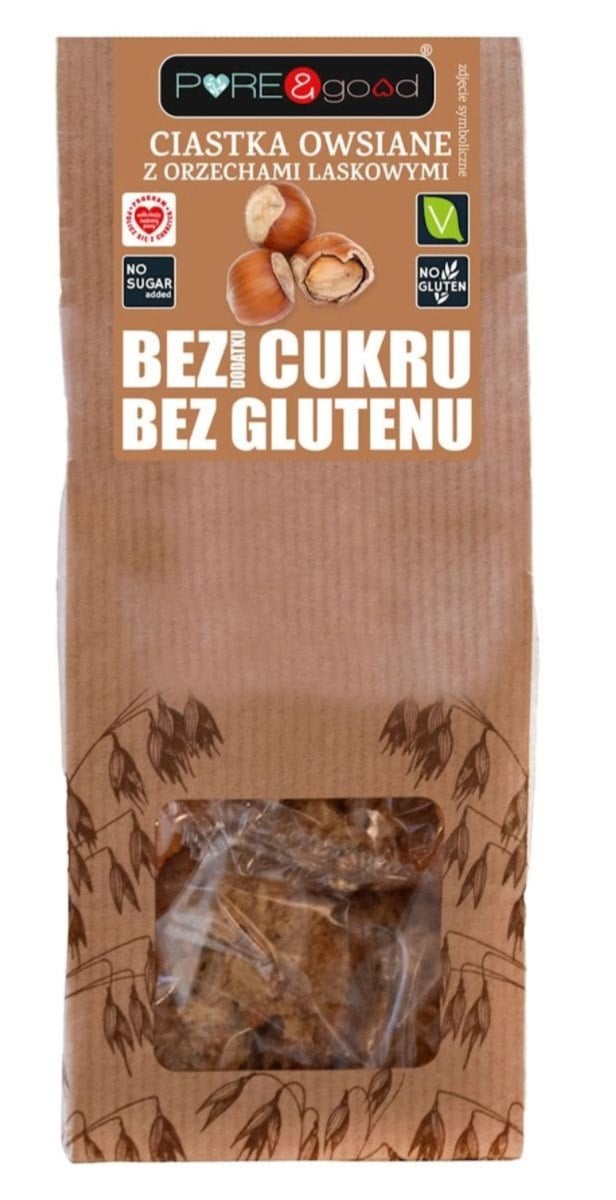 PURE & GOOD Ovsené sušienky s lieskovými orieškami bez lepku bez cukru 150 g