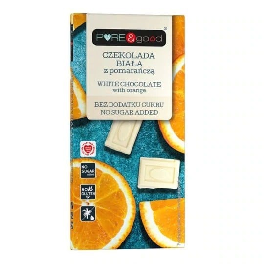 PURE & GOOD Bílá čokoláda s pomerančem bez cukru 75 g