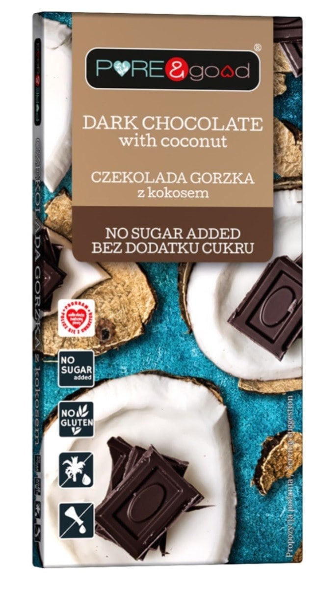 PURE & GOOD Horká čokoláda s kokosom bez prídavku cukru 75 g