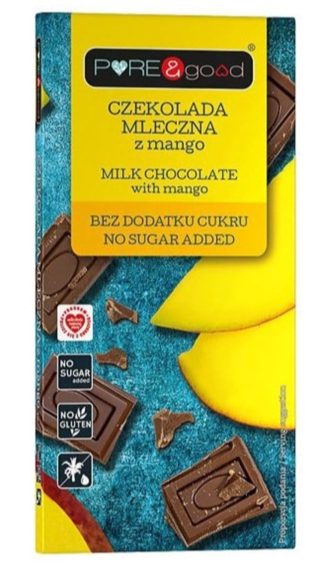 PURE & GOOD Mléčná čokoláda s mangem bez přidaného cukru 75 g