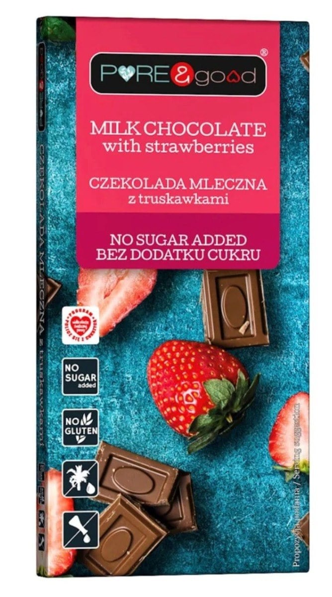 PURE & GOOD Mliečna čokoláda s jahodami bez prídavku cukru 75 g