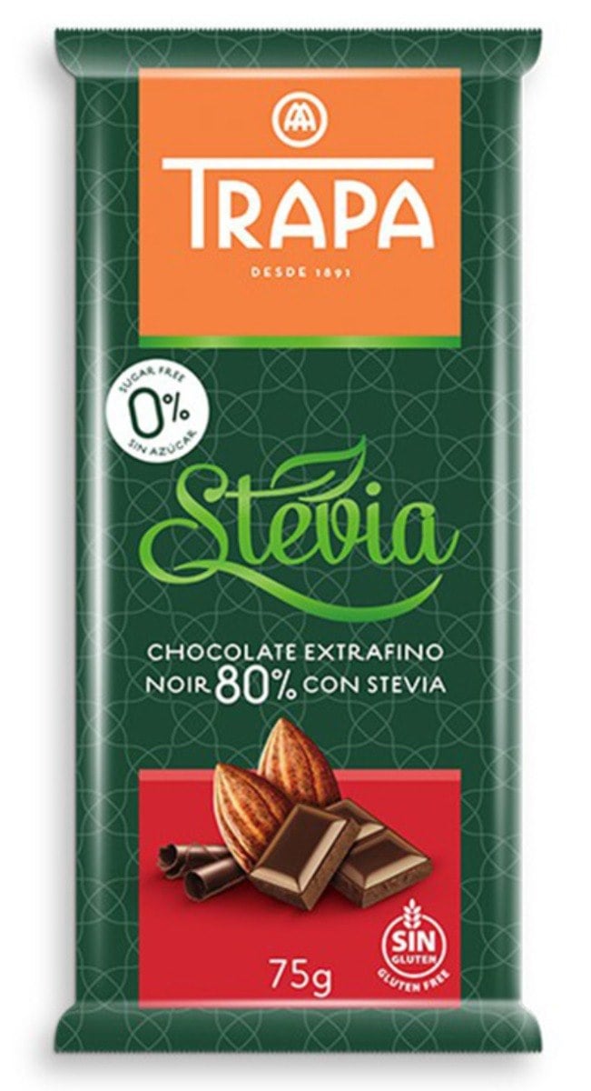 TRAPA Hořká čokoláda 80 % se stévií 75 g