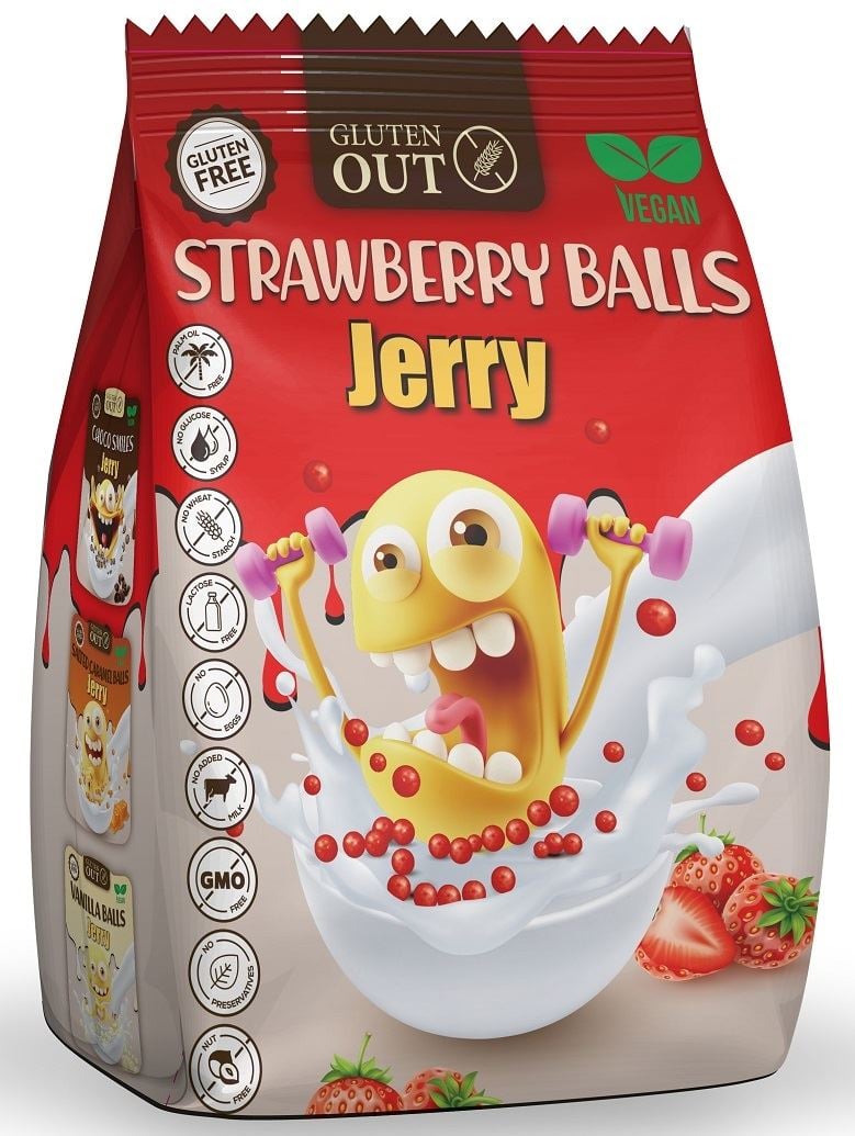 Jerry Gluten Out Jahodové obilné guľky bezlepkové 375 g