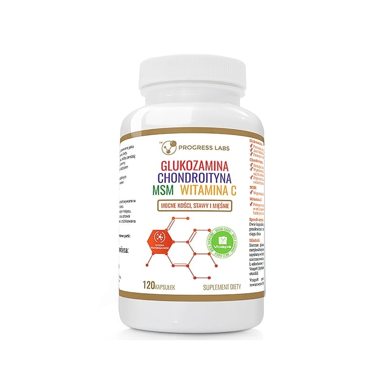 Progress Labs Hovädzí glukozamín, chondroitín, MSM, vitamín C 120 kapsúl