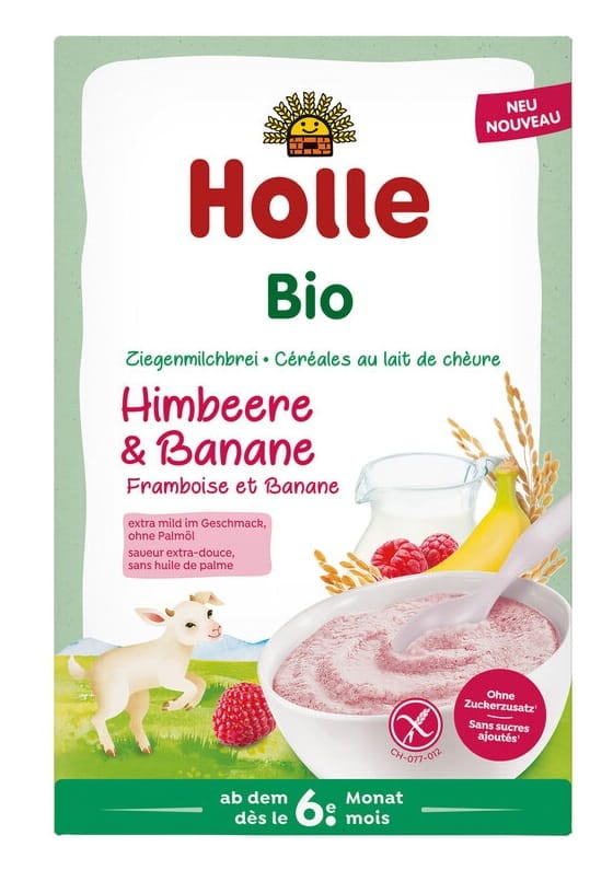 Holle Mliečna ryžová kaša malina-banán bezlepková od 6 mesiacov BIO 200 g
