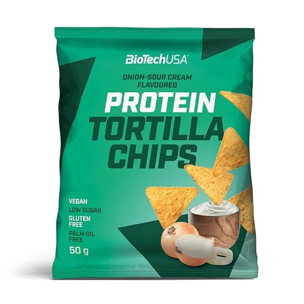 BioTech USA Protein Tortilla Chips 50 g cibuľa a kyslá smotana