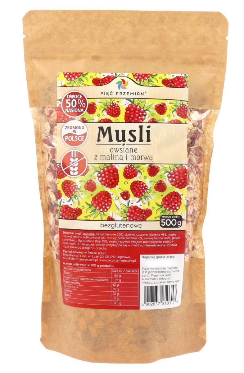 Pięć Przemian Ovsené müsli malina s morušou bezlepkové 500 g
