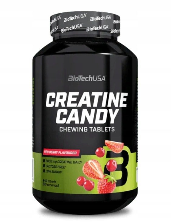 BioTech USA Creatine Candy 240 žuvacích tabliet príchuť red berry