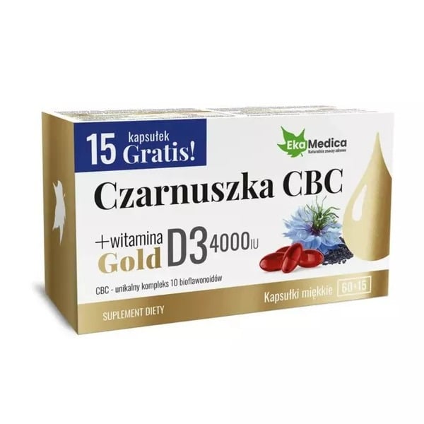 EkaMedica Čierna rasca CBC Gold + vitamín D3 4000 IU 75 kapsúl