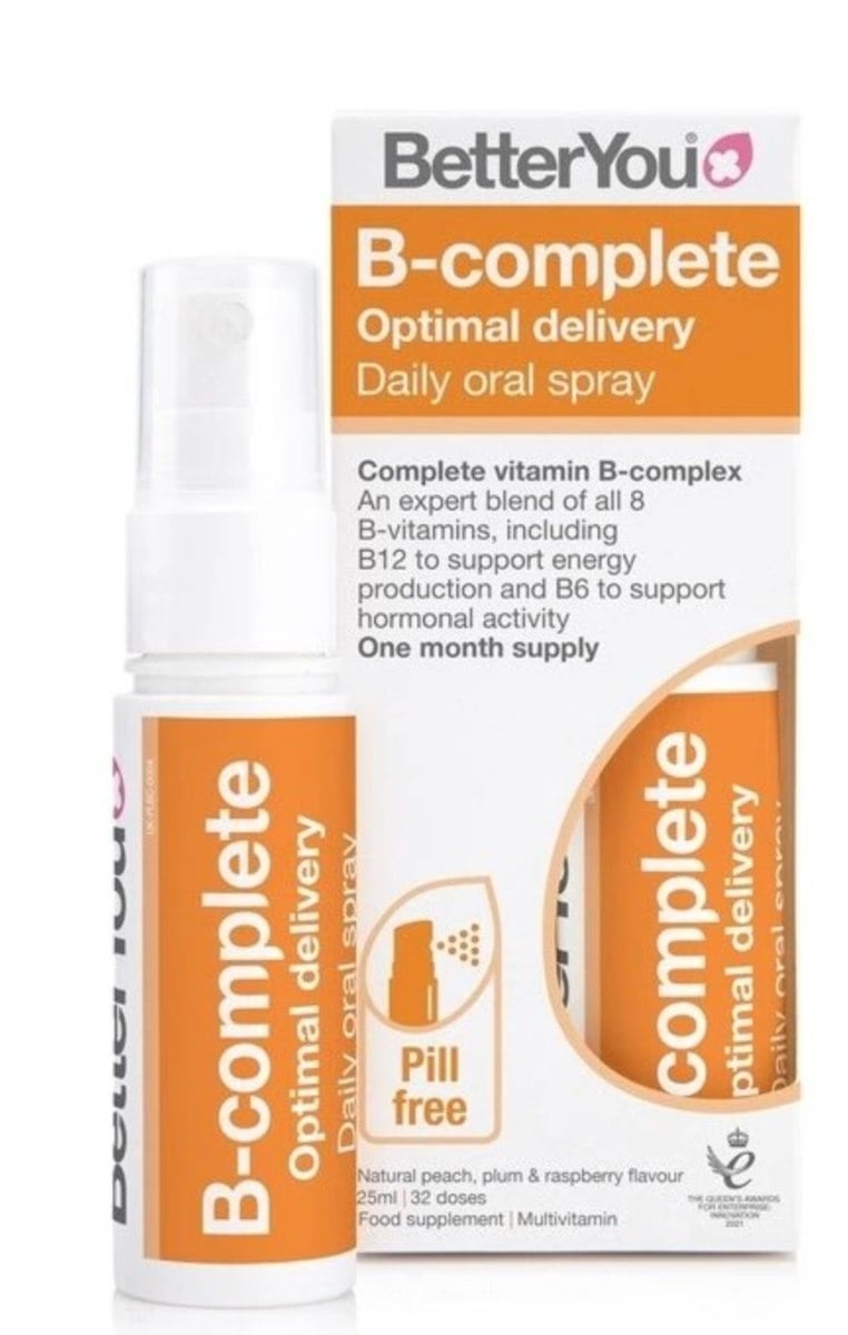 BetterYou B-complete Daily Oral Spray 25 ml s príchuťou broskyňa, slivka, malina