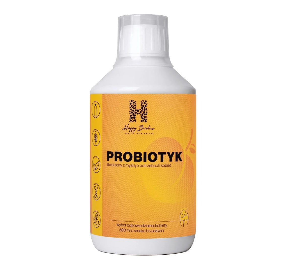 Happy Biotics Probiotikum štvorkmeňové pre ženy broskyňové 500 ml