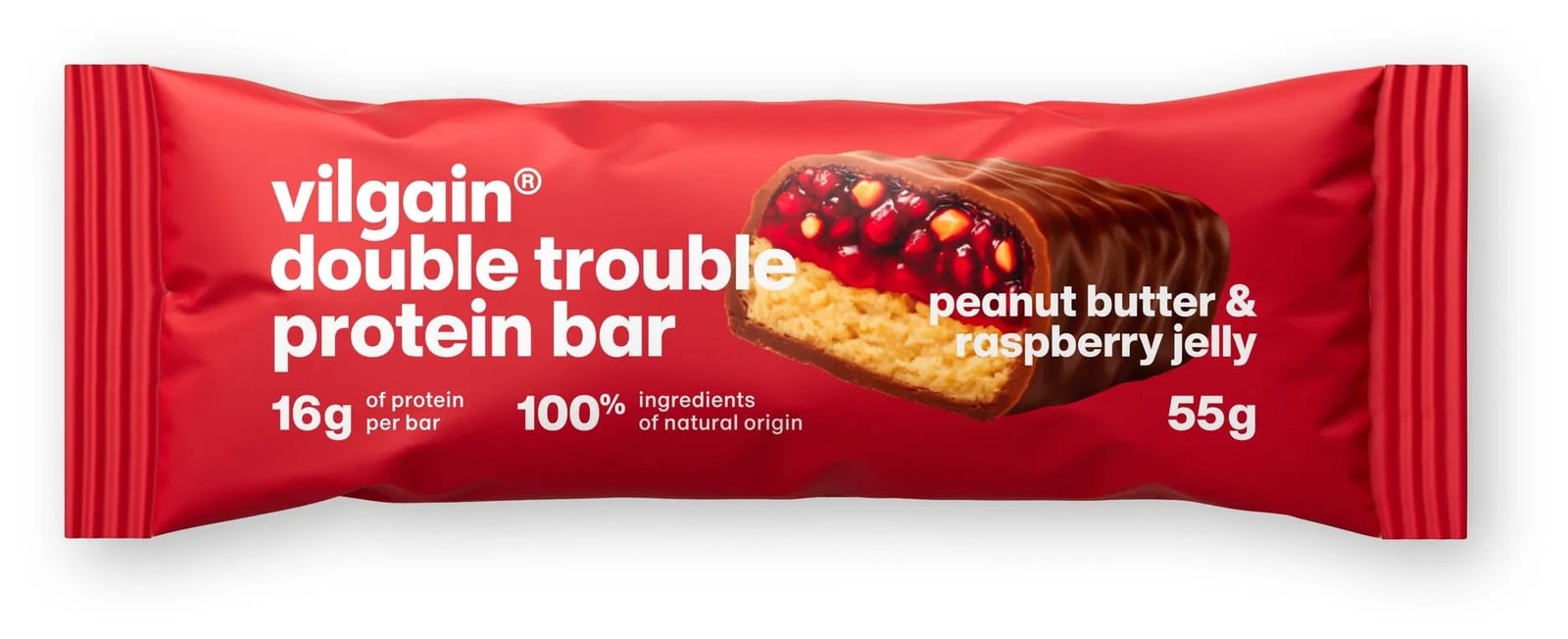 Vilgain Double Trouble Protein Bar orechová pasta a malinový džem 55 g