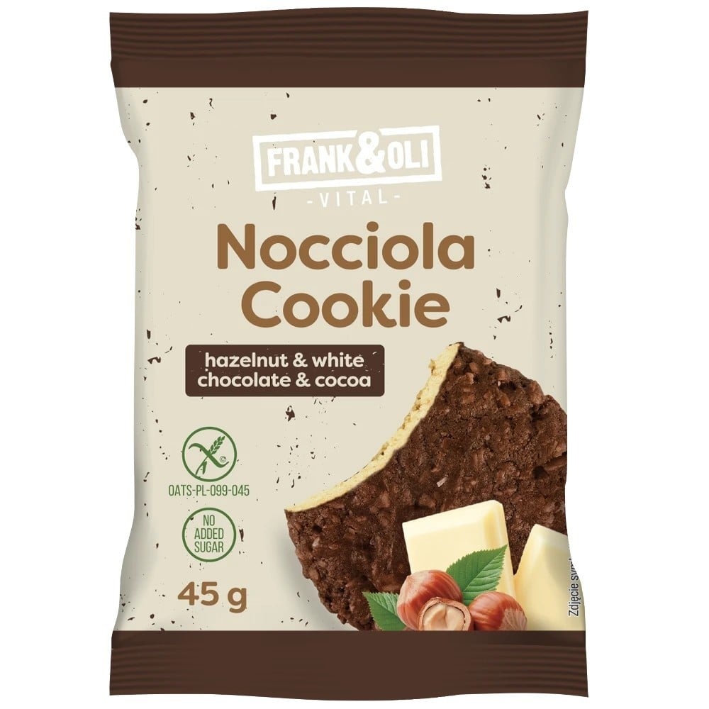 Frank&Oli Nocciola Cookie lieskový orech, biela čokoláda, kakao 45 g