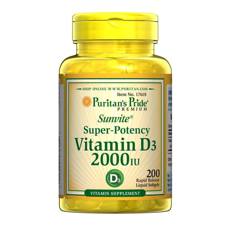 Puritan's Pride Super-Potency Vitamin D3 50 µg 2000 IU 200 gélových kapsúl