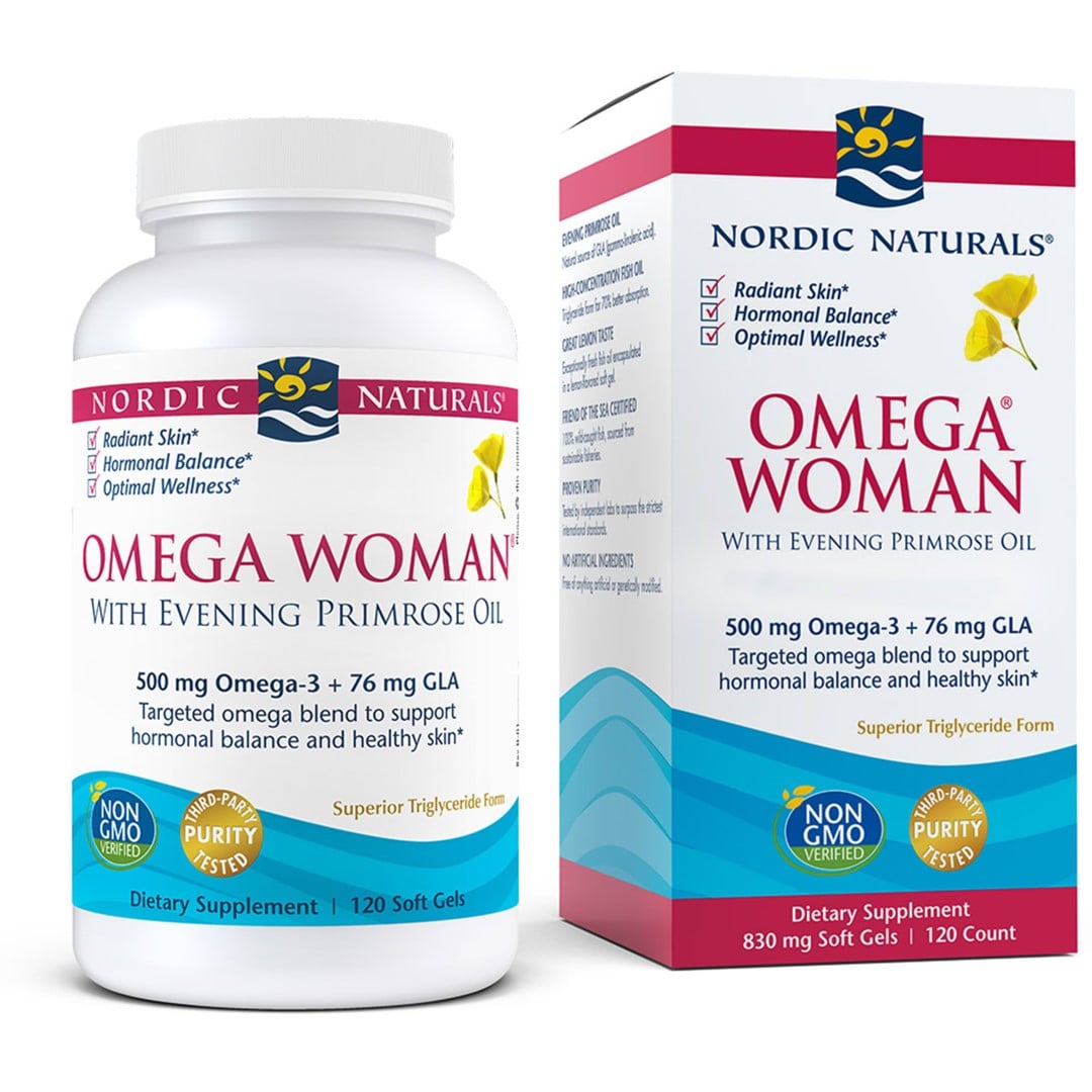 Nordic Naturals Omega Woman 500 mg Omega-3 a 76 mg GLA 120 mäkkých kapsúl s citrónovou príchuťou